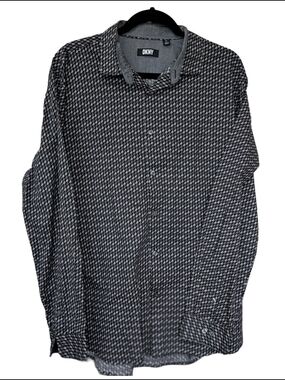 DKNY Black and Gray Micro Geometric Classy Cotton Button-Down Shirt